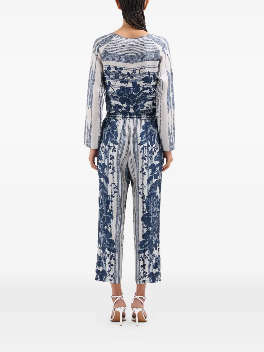 Pierre-Louis Mascia Aloe gestreepte broek met bloemen Blauw