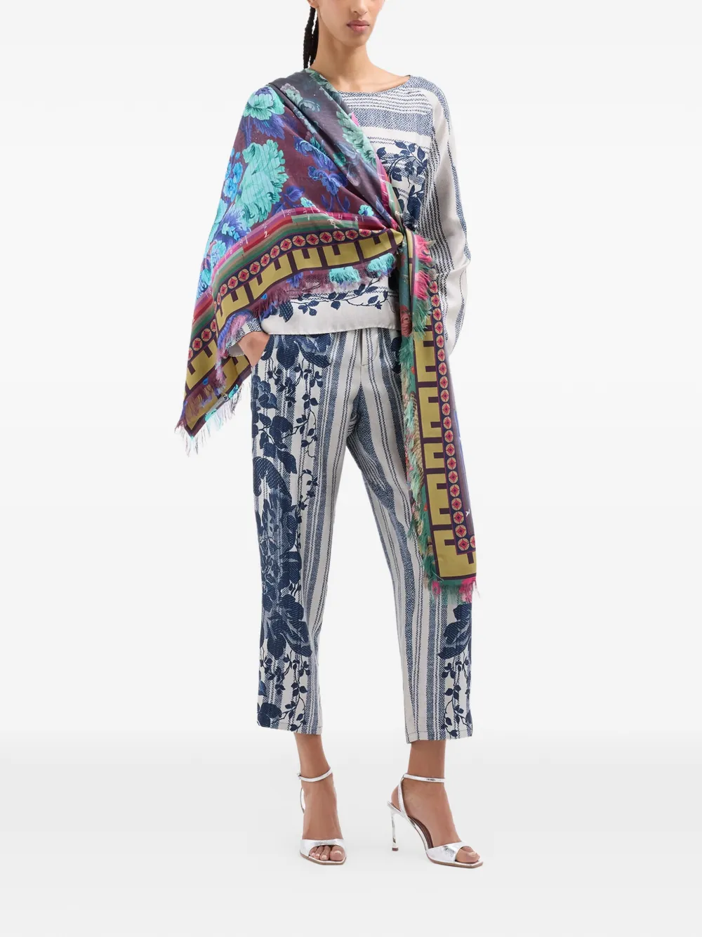Pierre-Louis Mascia Aloe gestreepte broek met bloemen Blauw