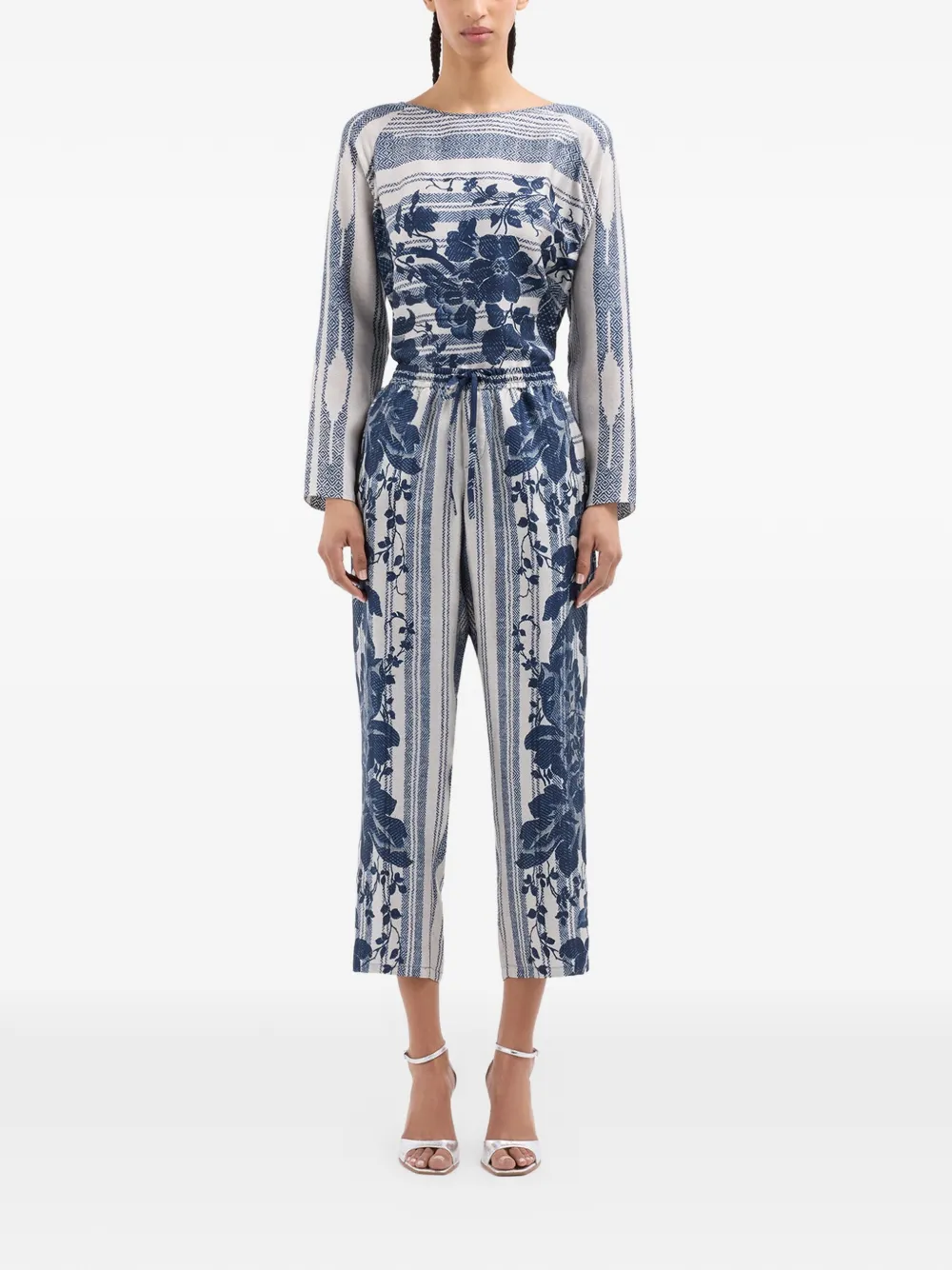 Pierre-Louis Mascia Aloe gestreepte broek met bloemen Blauw
