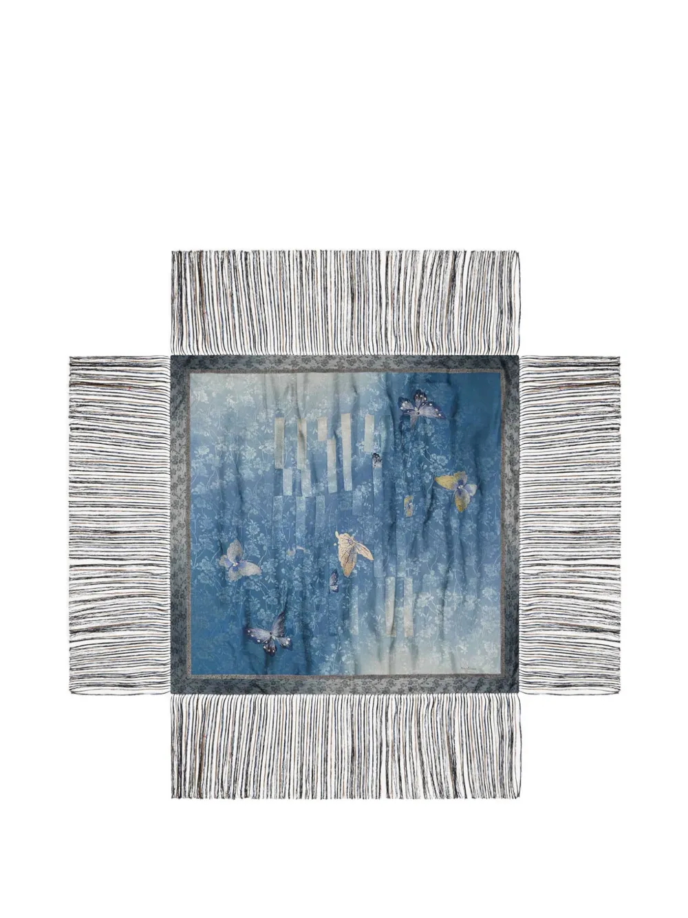 Pierre-Louis Mascia butterfly-print fringed-hem scarf - Blu
