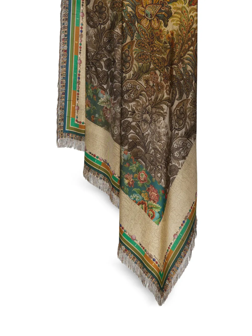 Pierre-Louis Mascia Aloeuw sjaal met bloemenprint en franje Beige