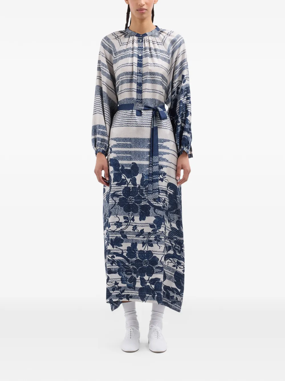 Pierre-Louis Mascia Aloe blousejurk met bloemenprint en ceintuur Blauw