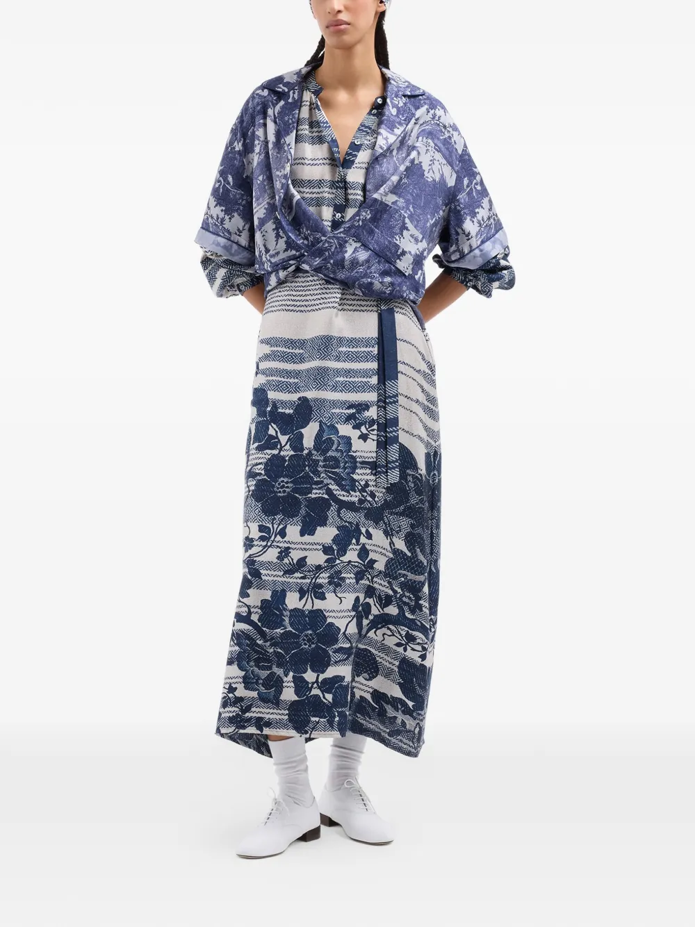 Pierre-Louis Mascia Aloe blousejurk met bloemenprint en ceintuur Blauw