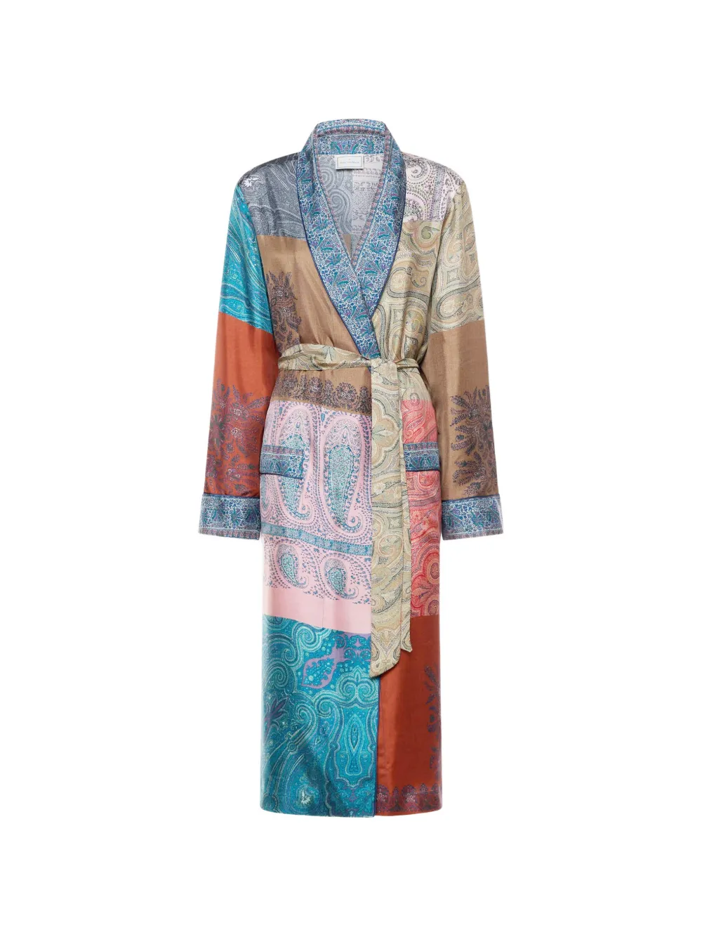 Pierre-Louis Mascia Aloe patchwork-print silk coat - Blu