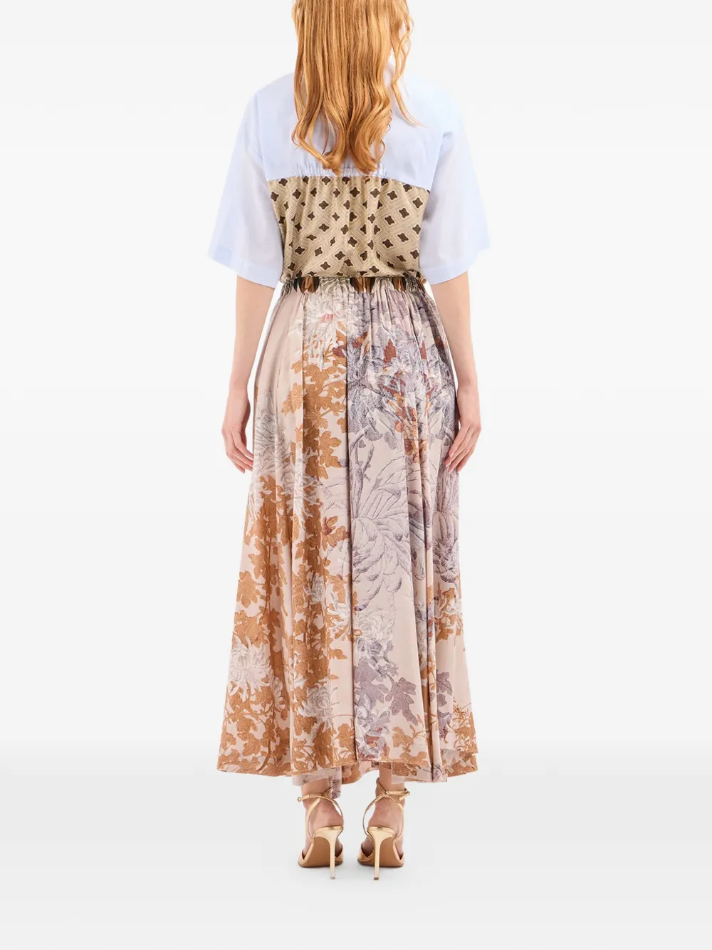 Pierre-Louis Mascia Tetris maxi-rok met bloemenprint en A-lijn Beige