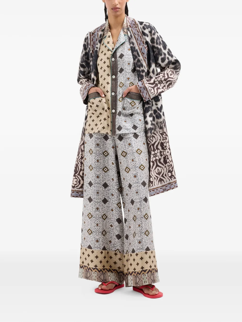  Pierre-louis Mascia Aloe Geometric-print Palazzo Pants - Grey 