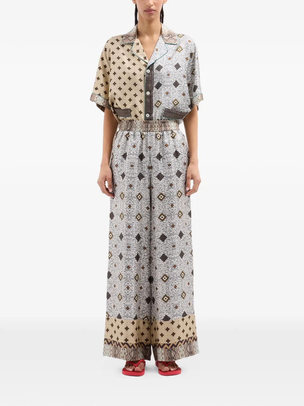  Pierre-louis Mascia Aloe Geometric-print Palazzo Pants - Grey 