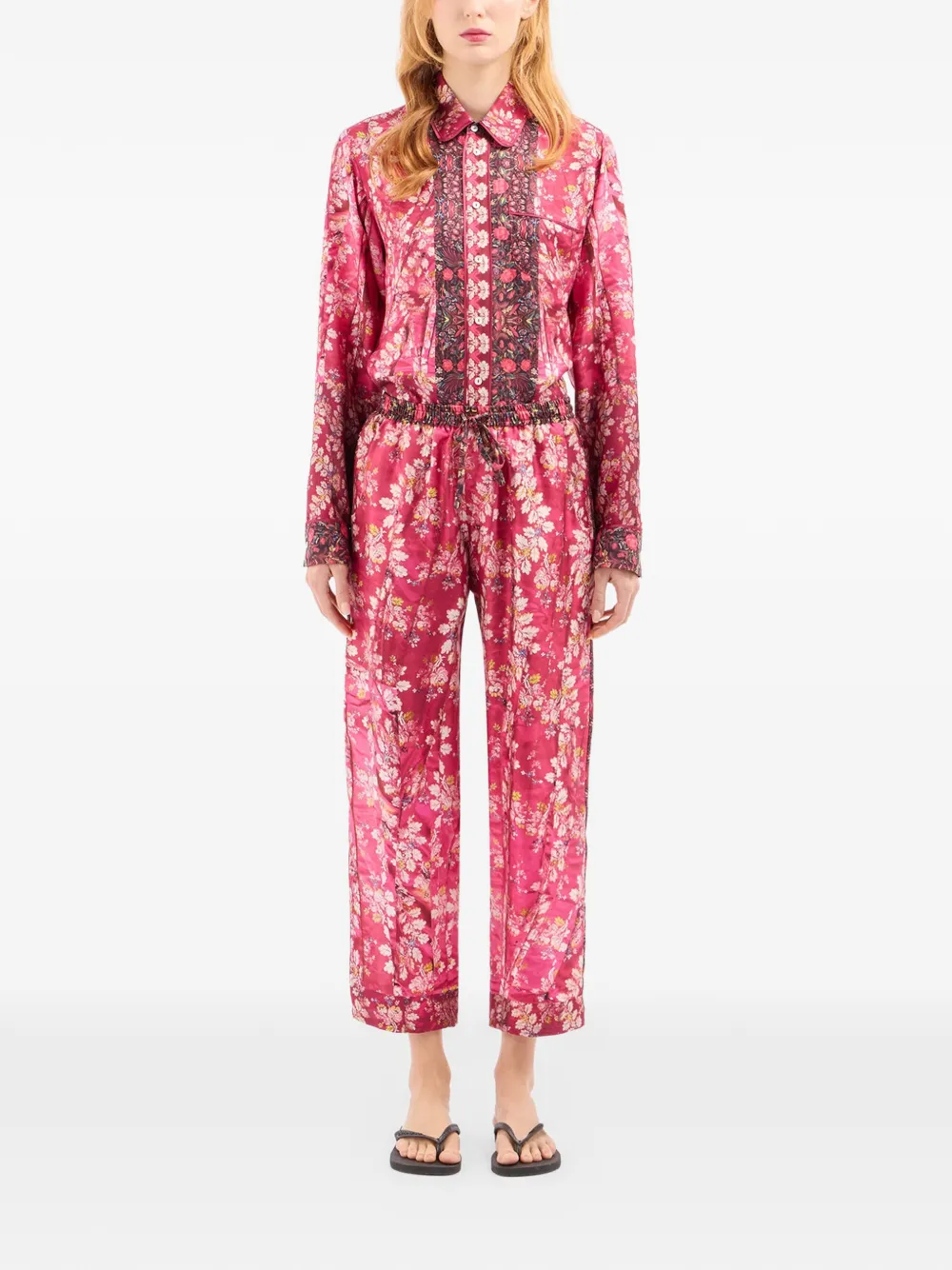 Pierre-Louis Mascia Aloe straight broek met bloemenpatroon Roze