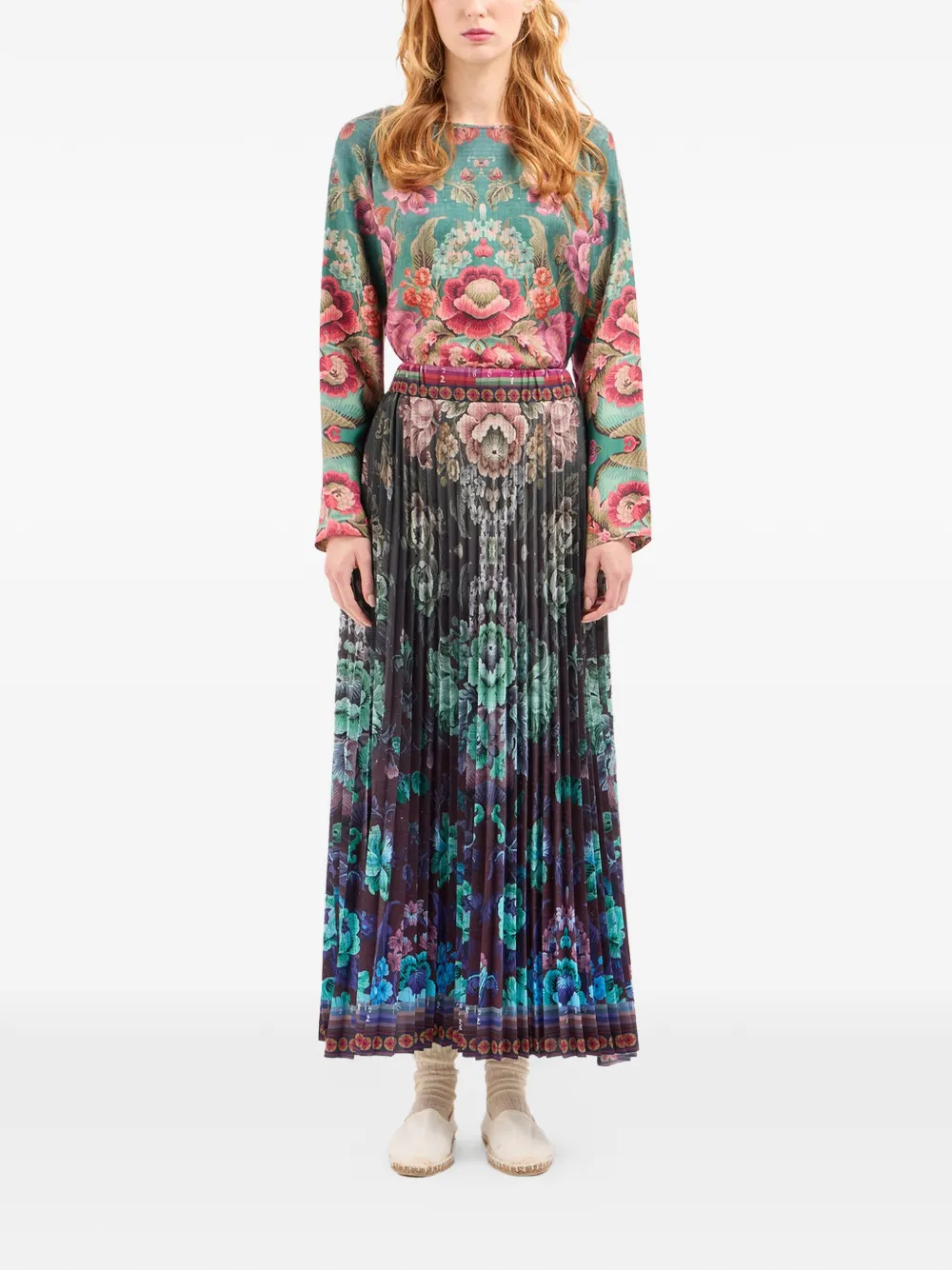 Pierre-Louis Mascia Maxi-rok met plooien en bloemenprint Groen