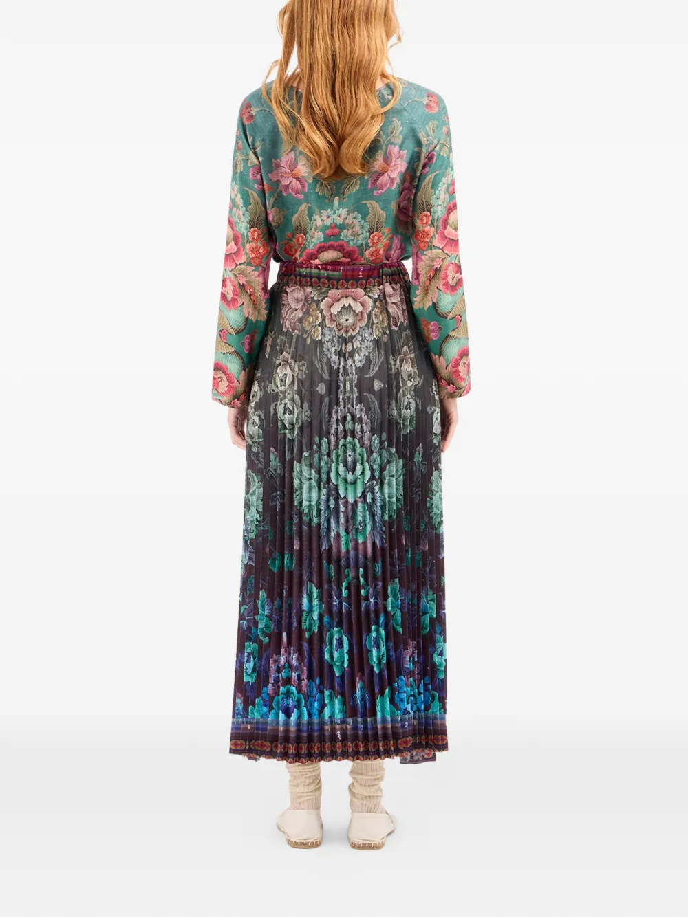 Pierre-Louis Mascia Maxi-rok met plooien en bloemenprint Groen