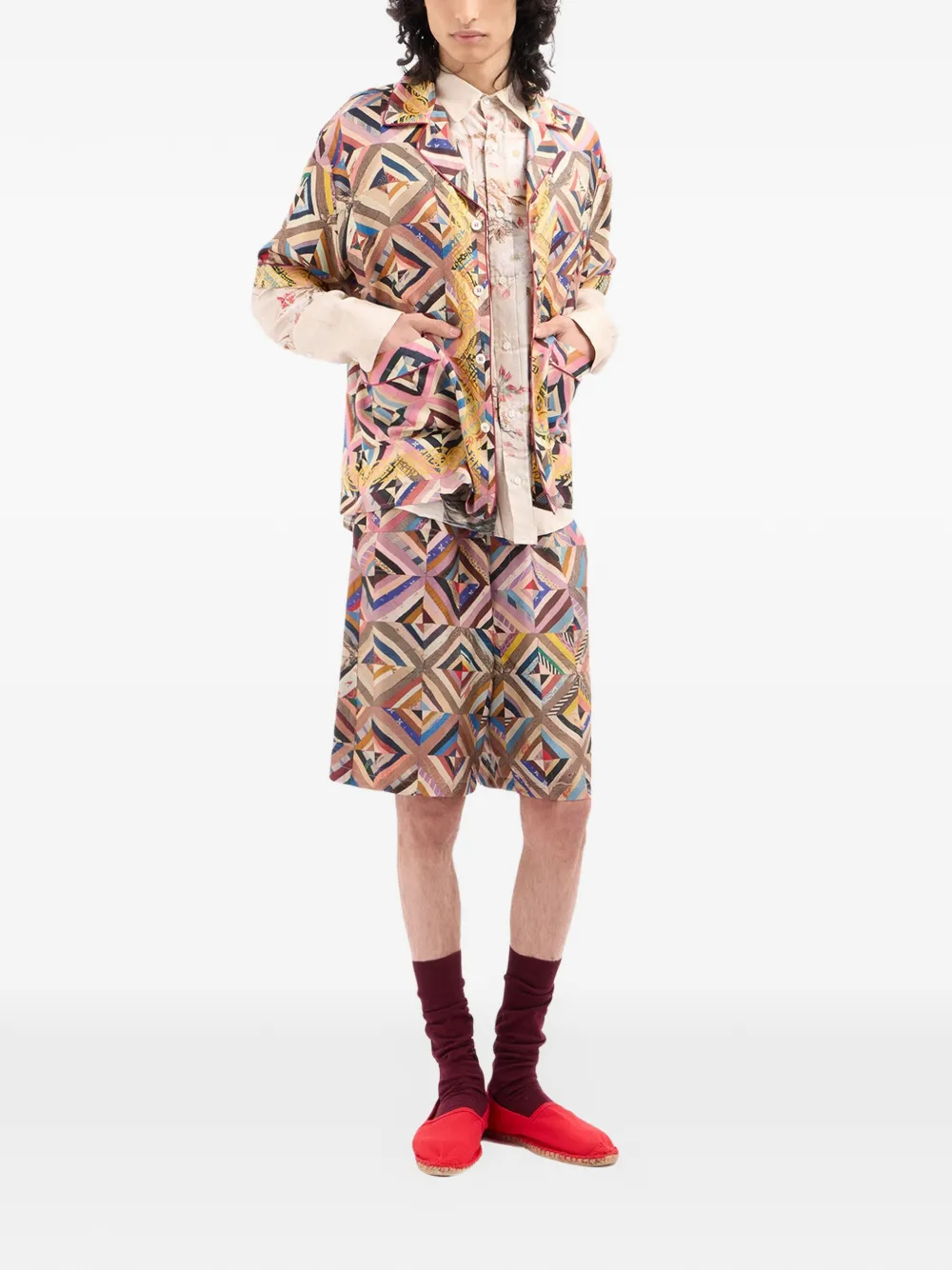  Pierre-louis Mascia Geometric-pattern Shorts - Neutrals 