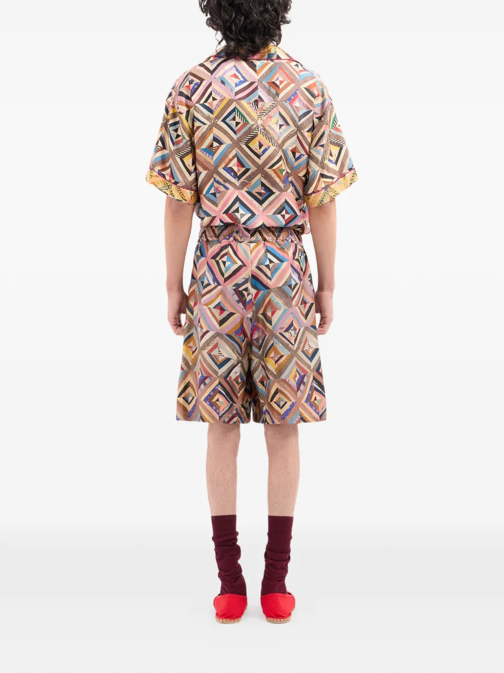  Pierre-louis Mascia Geometric-pattern Shorts - Neutrals 