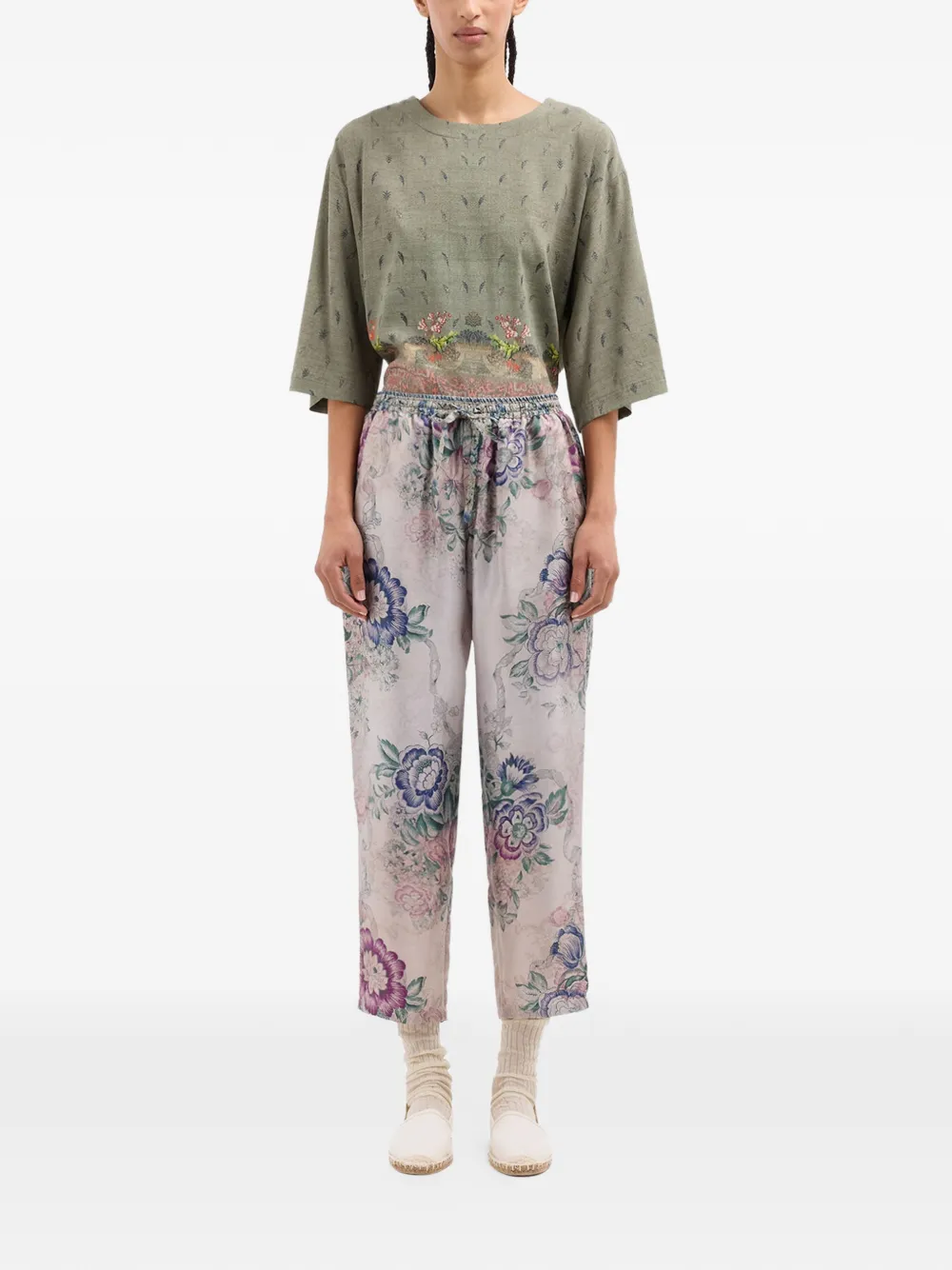 Pierre-Louis Mascia Broek met bloemen-print en trekkoord Wit