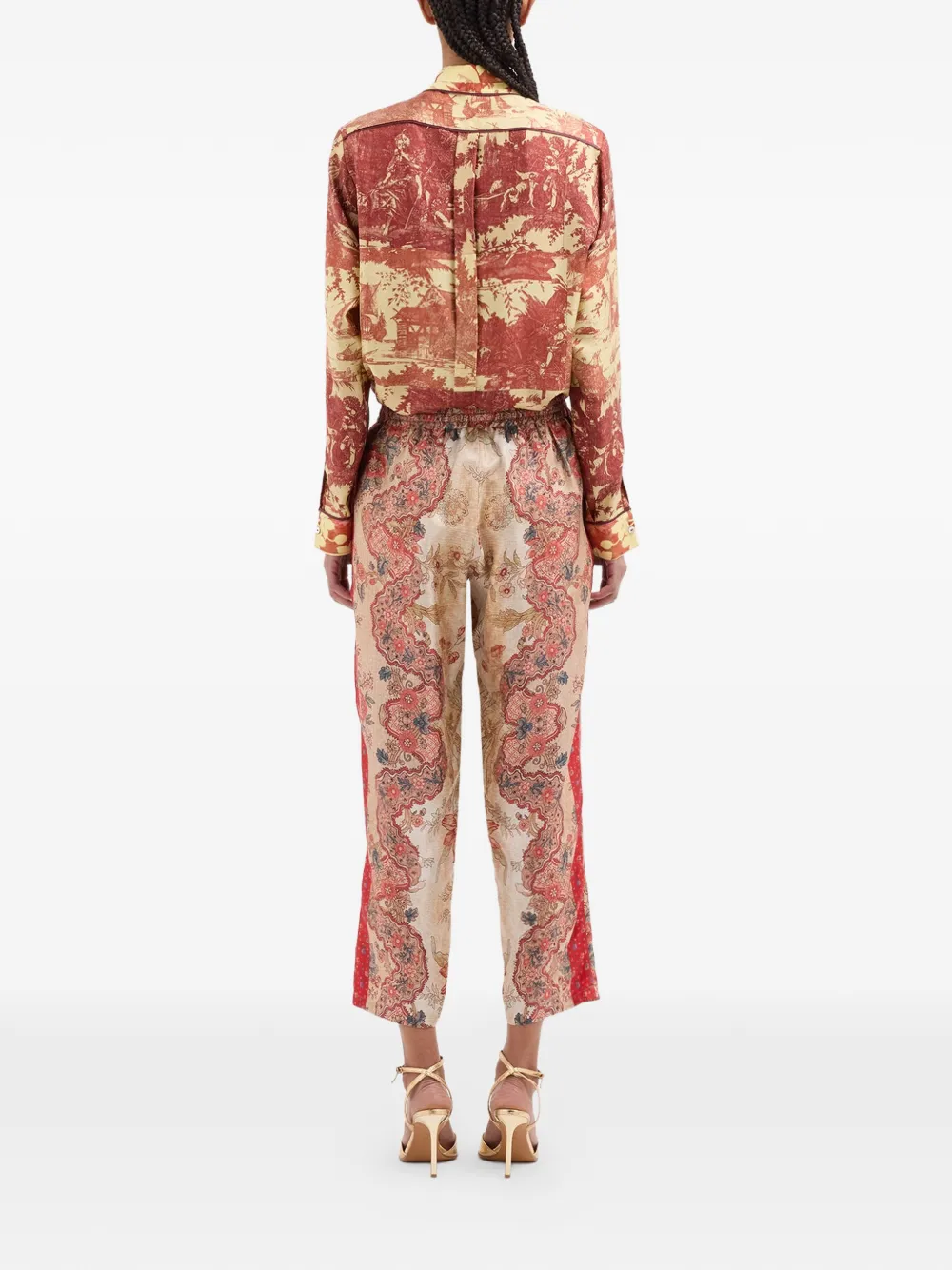Pierre-Louis Mascia Broek met trekkoordsluiting en bloemenprint Beige