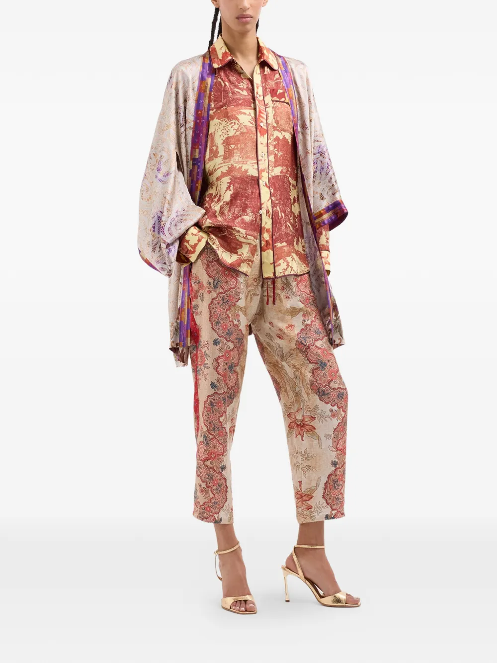Pierre-Louis Mascia Broek met trekkoordsluiting en bloemenprint Beige