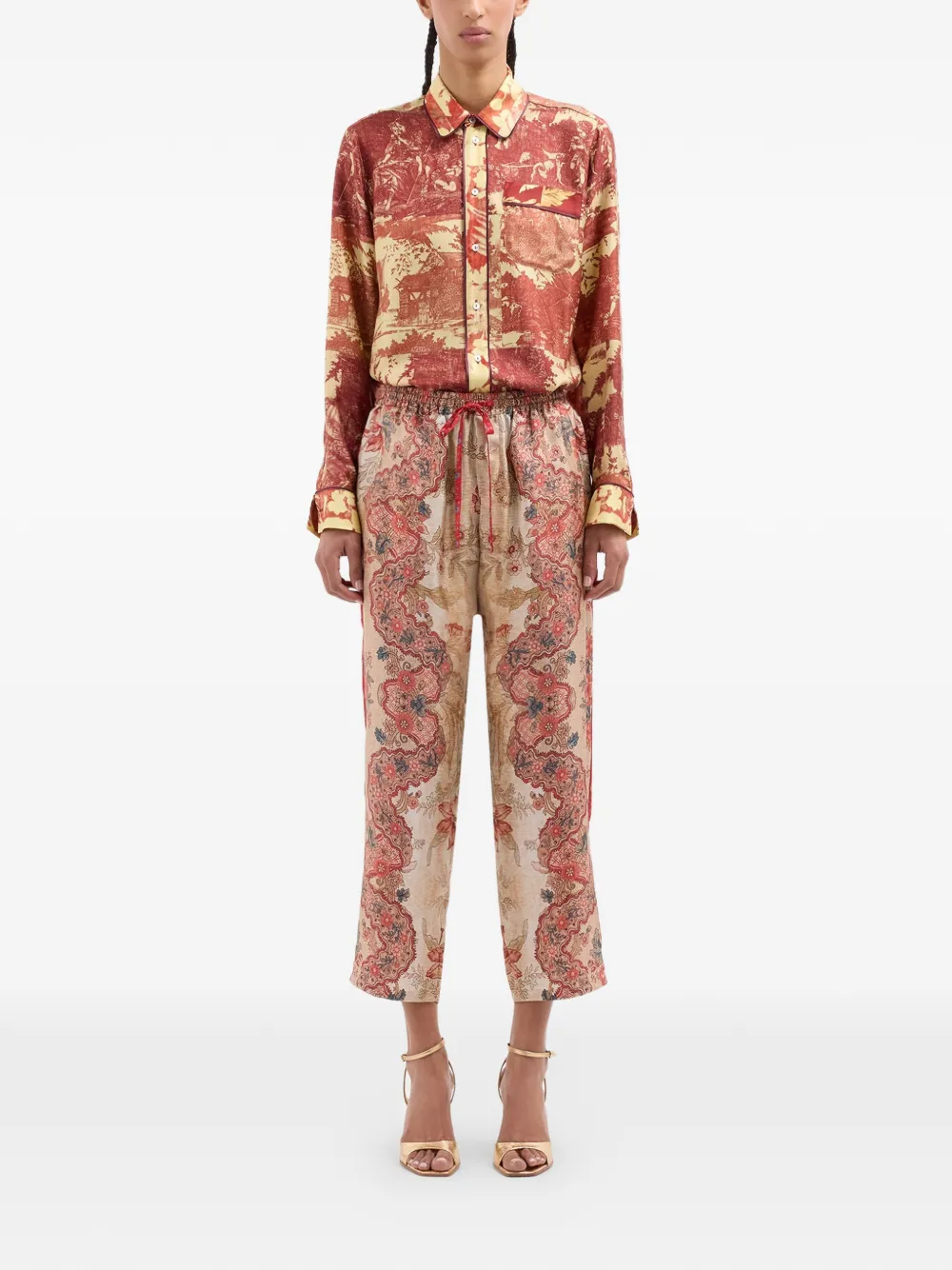 Pierre-Louis Mascia Broek met trekkoordsluiting en bloemenprint Beige