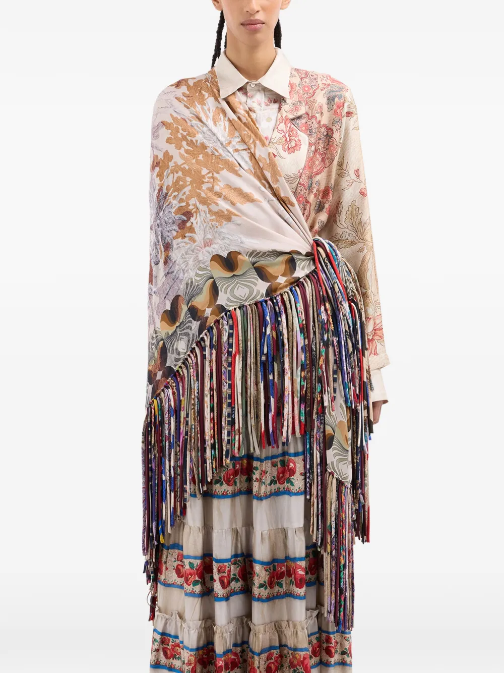  Pierre-louis Mascia Abstract-print Fringed Scarf - Neutrals 