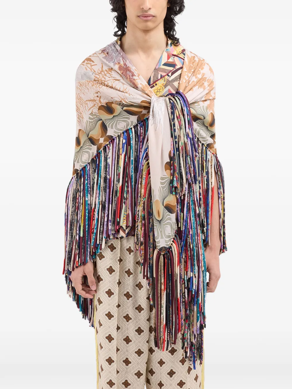 Pierre-Louis Mascia Sjaal met abstracte print en franje Beige