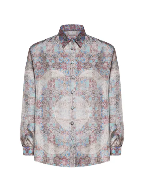 Pierre-Louis Mascia Aloe mosaic-pattern button-up silk shirt