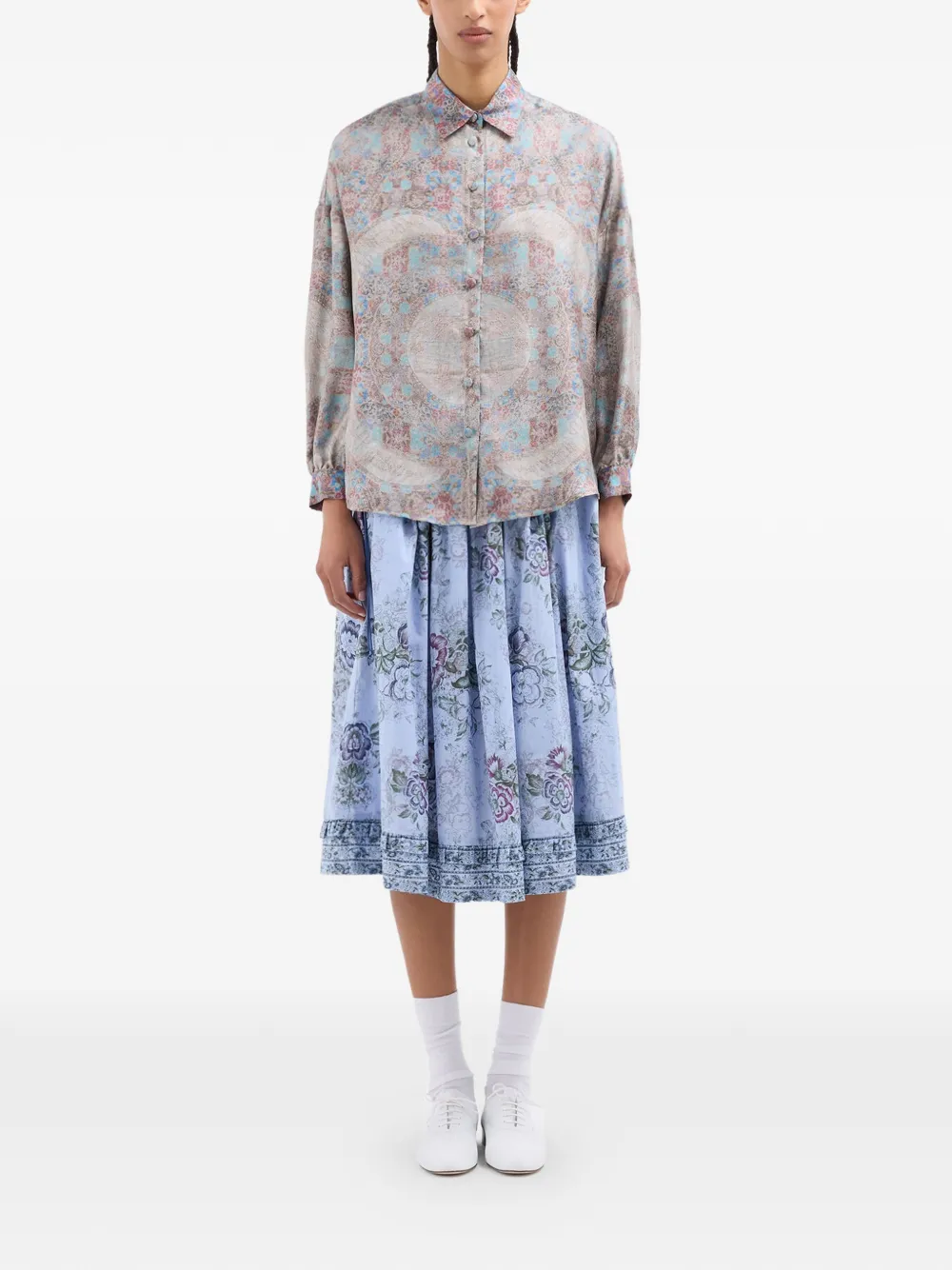 Pierre-Louis Mascia Aloe zijden button-up shirt met mozaïek patroon Beige