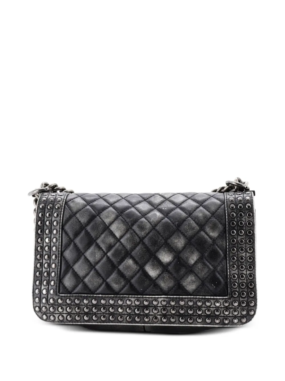  Chanel Pre-owned Paris-dallas Boy Flap Bag Studded Quilted Distressed Calfskin Old Medium Shoulder Bag - Black 