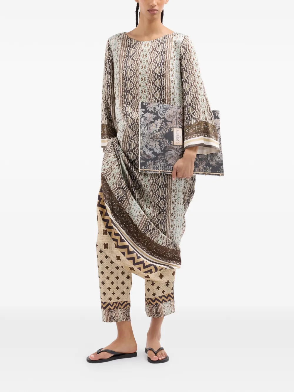 Pierre-Louis Mascia Mutka midi-jurk met geometrische bloemenprint Beige