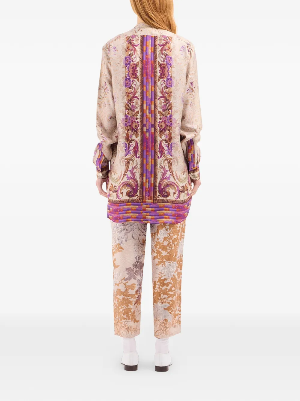 Pierre-Louis Mascia Aloe zijden shirt met ronde hoge hals Beige