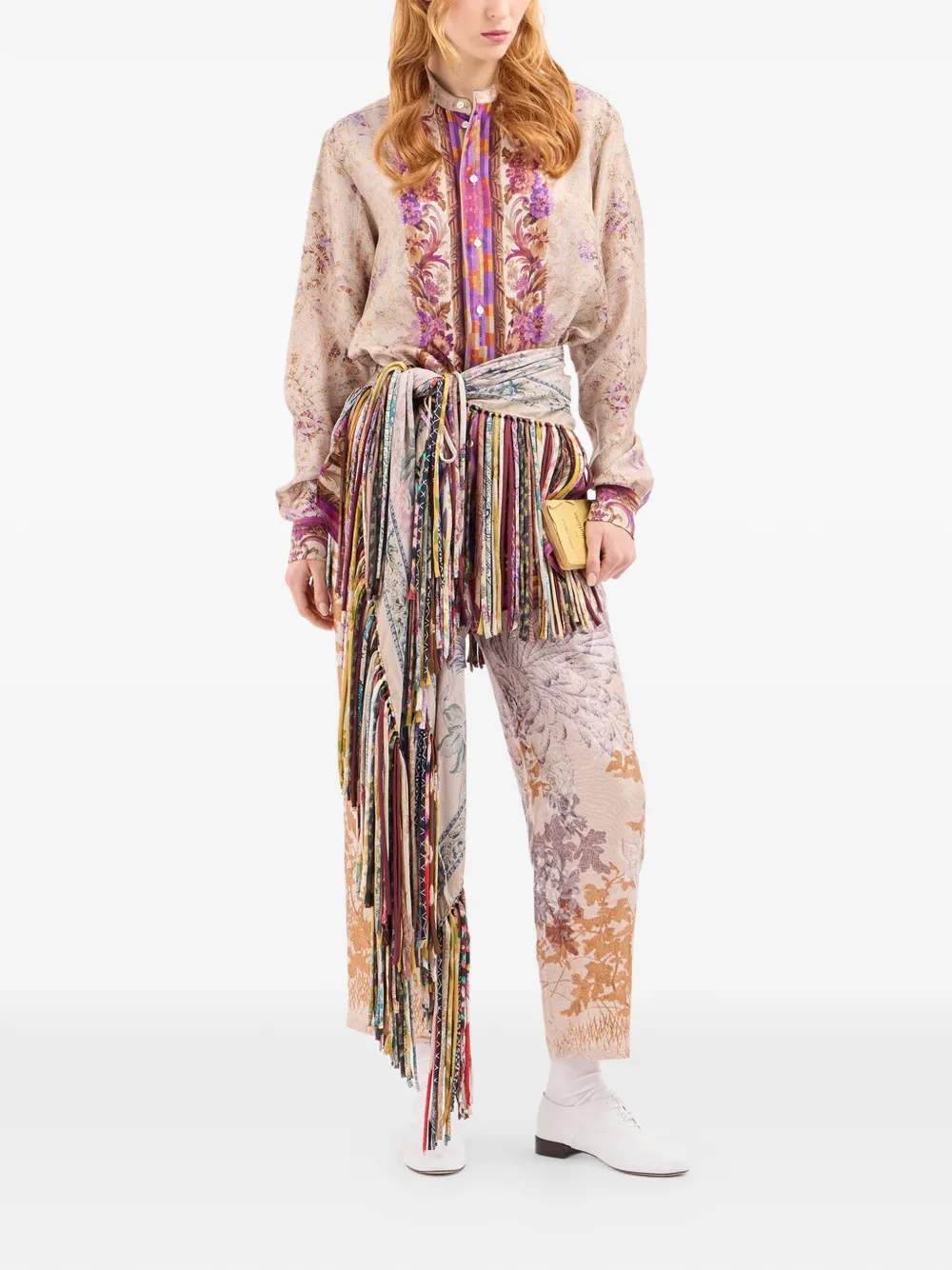 Pierre-Louis Mascia Aloe zijden shirt met ronde hoge hals Beige