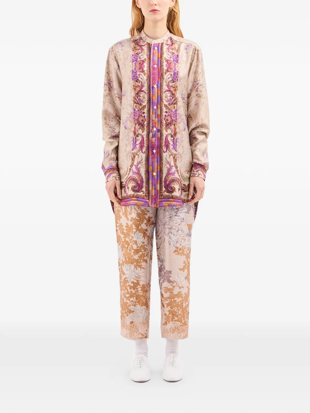 Pierre-Louis Mascia Aloe zijden shirt met ronde hoge hals Beige