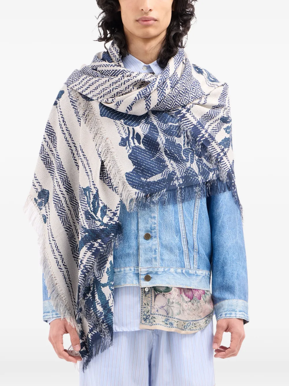 Pierre-Louis Mascia Aloeuw zijden sjaal met geometrische bloemenprint Beige