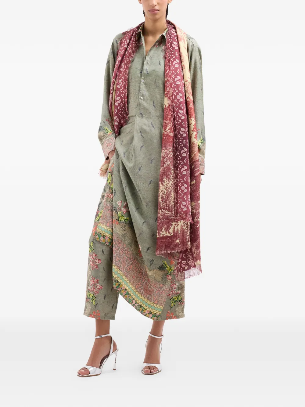 Pierre-Louis Mascia Aloe maxi-blousejurk met botanische print Groen