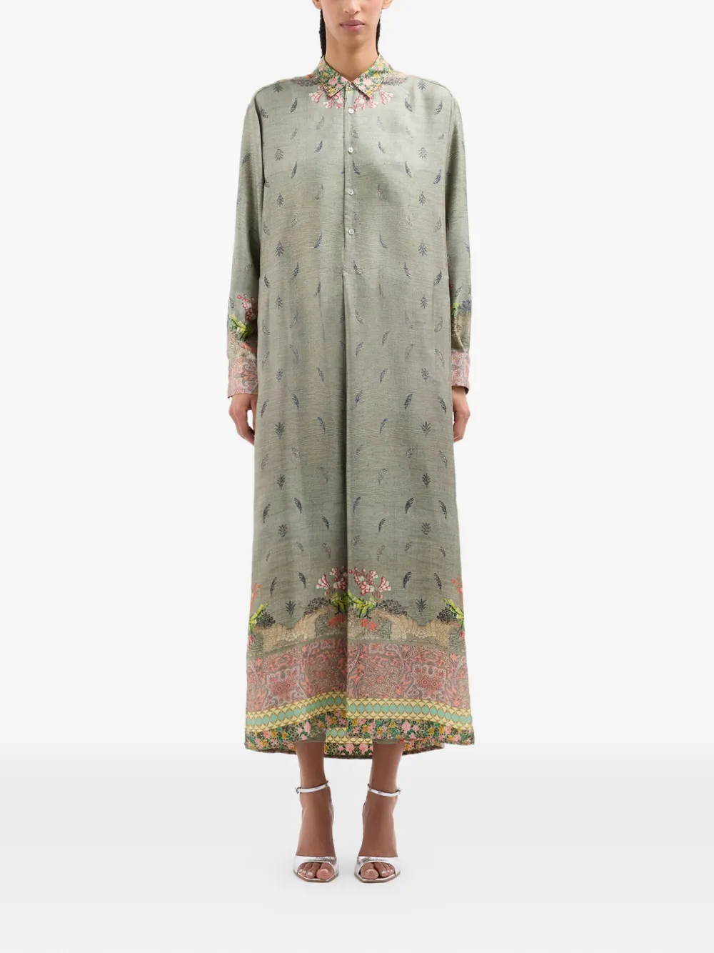 Pierre-Louis Mascia Aloe maxi-blousejurk met botanische print Groen