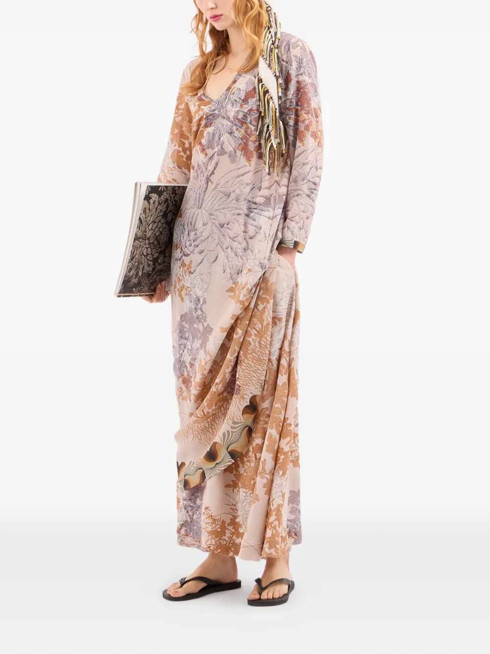 Pierre-Louis Mascia Brule midi-jurk met bloemenprint en A-lijn Beige