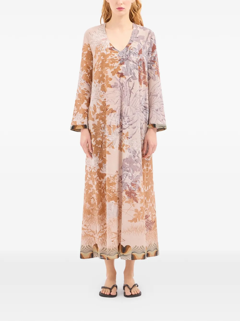 Pierre-Louis Mascia Brule midi-jurk met bloemenprint en A-lijn Beige