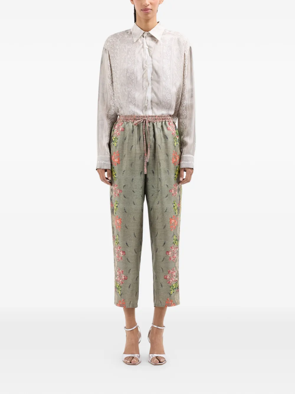 Pierre-Louis Mascia Broek met bloemen-print en trekkoord Groen
