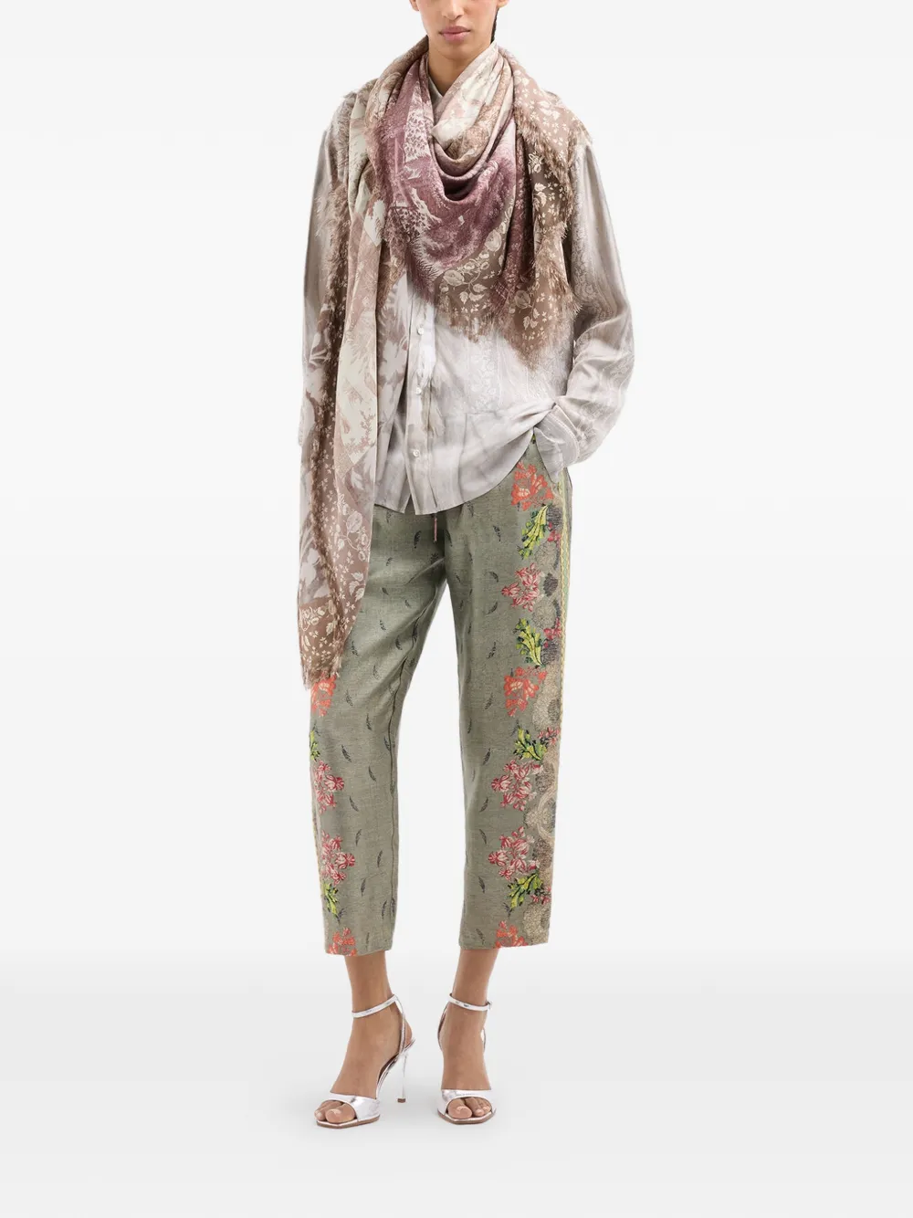 Pierre-Louis Mascia Broek met bloemen-print en trekkoord Groen