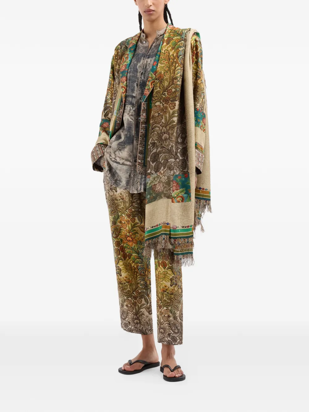 Aloe Band Collar Tapestry Print Longsleeve Shirt