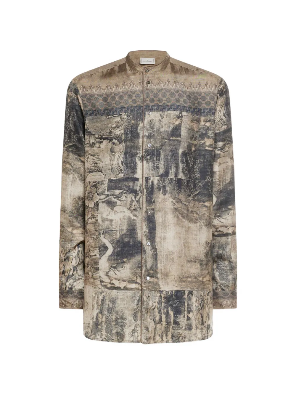 Pierre-Louis Mascia Aloe band collar tapestry print longsleeve shirt - Toni neutri