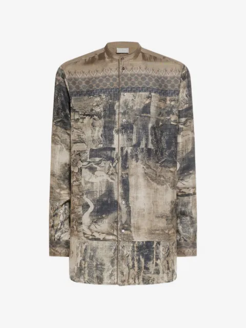 Pierre-Louis Mascia Aloe band collar tapestry print longsleeve shirt