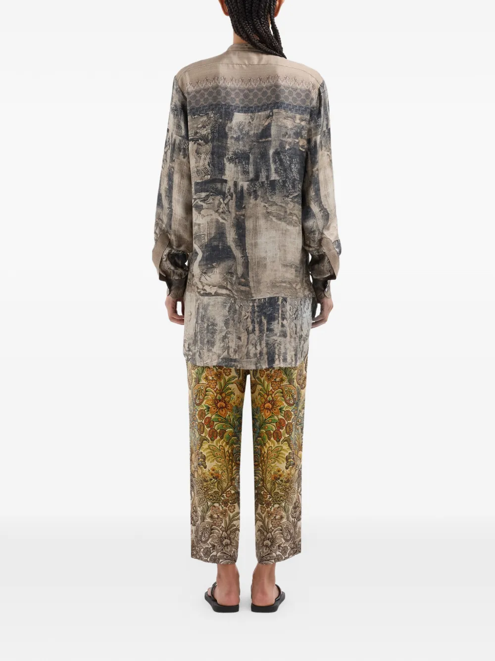 Aloe Band Collar Tapestry Print Longsleeve Shirt