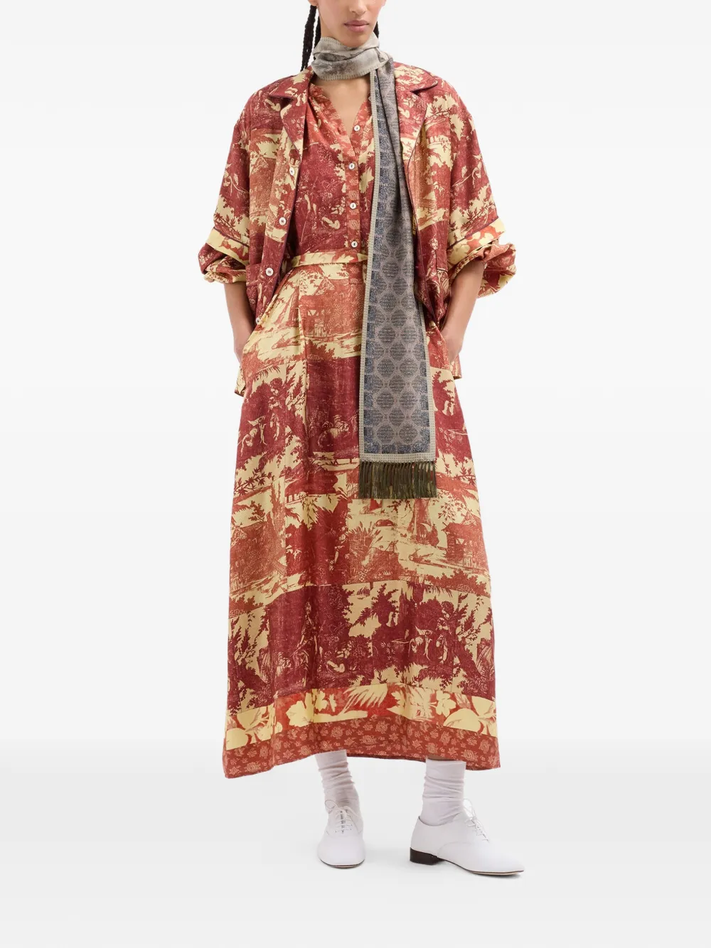 Pierre-Louis Mascia Aloe maxi-jurk met pastorale print Rood