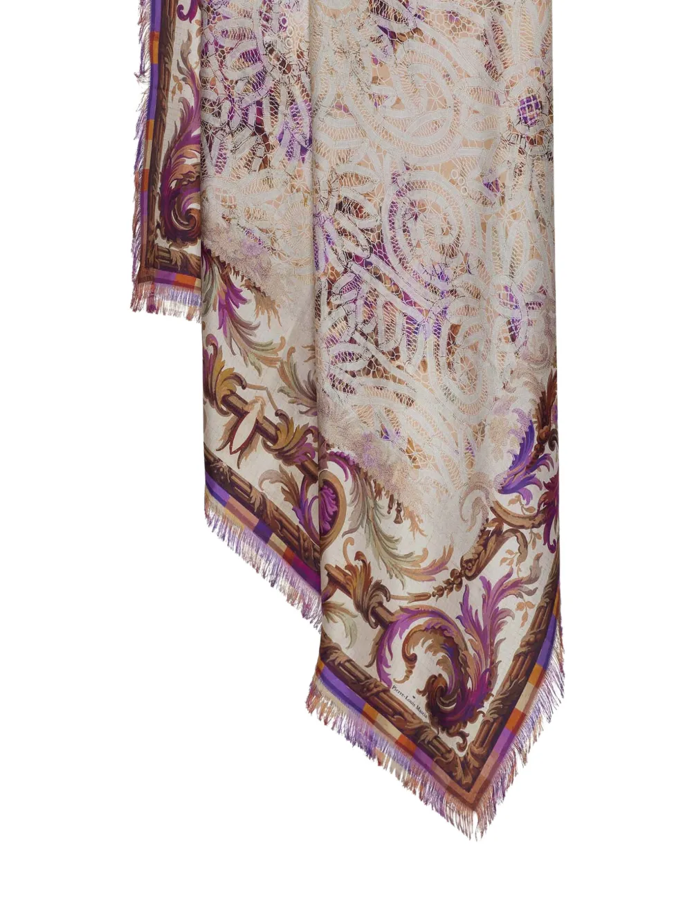 Aloeuw Baroque-Patterned Fringed Silk Scarf