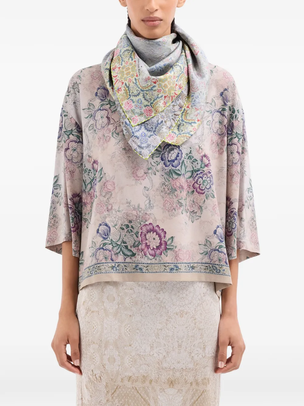 Pierre-Louis Mascia Sjaal met bloemenprint Blauw