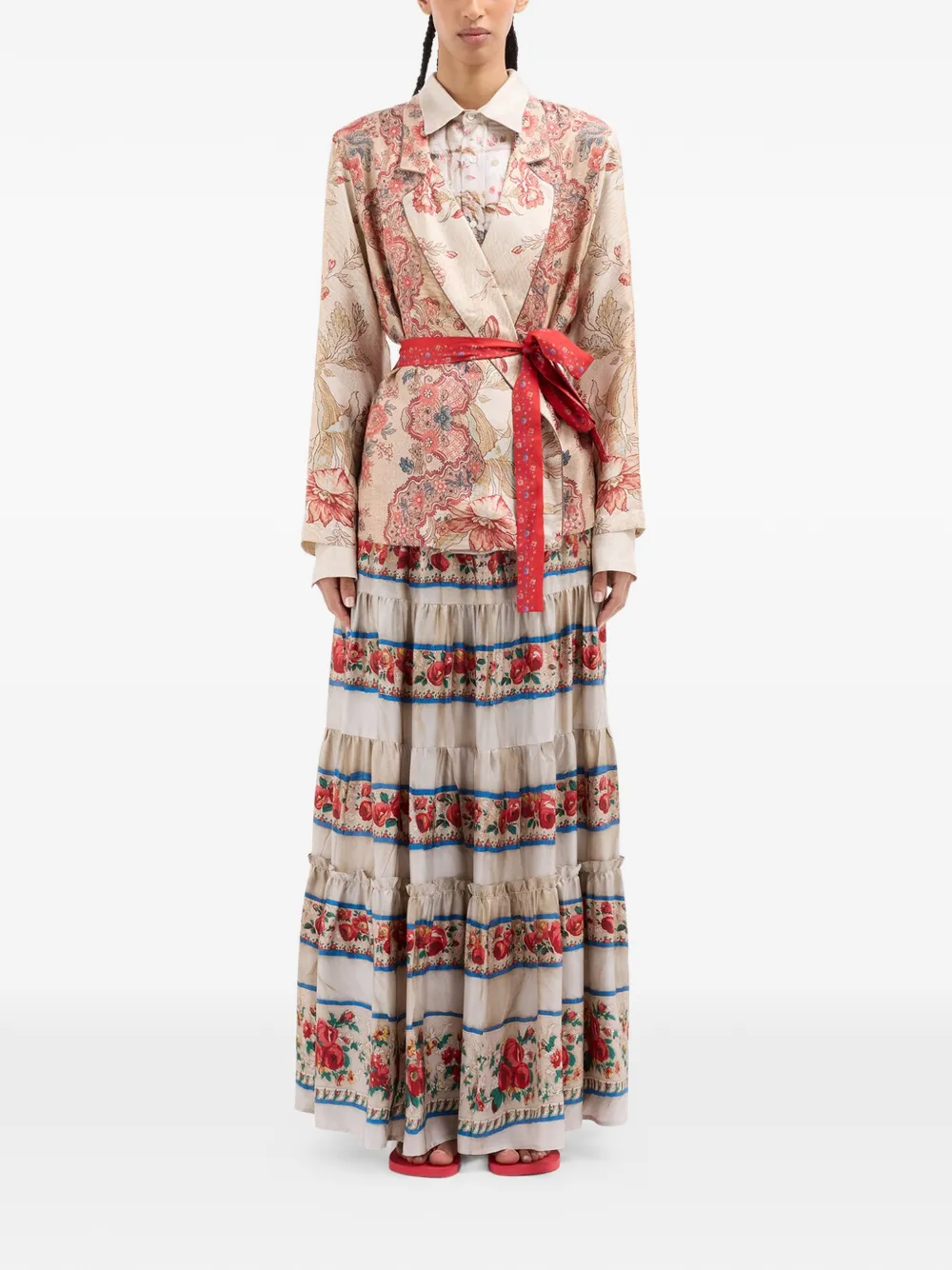 Floral-Patterned Sash Jacket