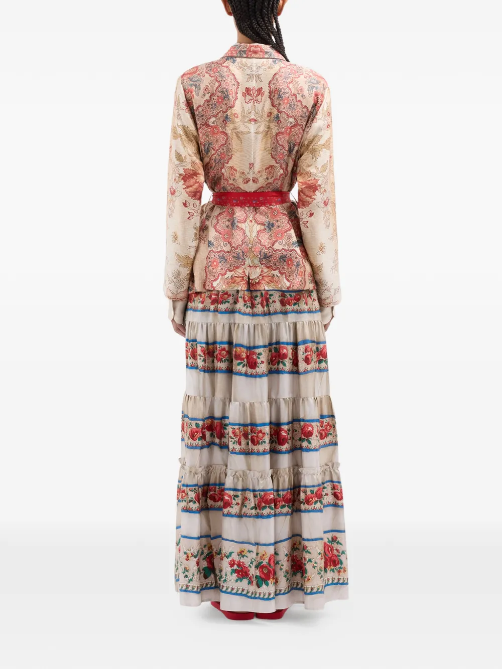 Floral-Patterned Sash Jacket