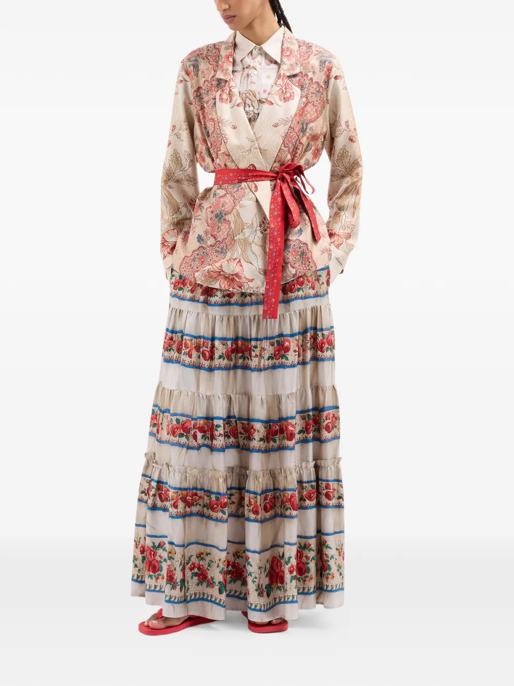 Floral-Patterned Sash Jacket
