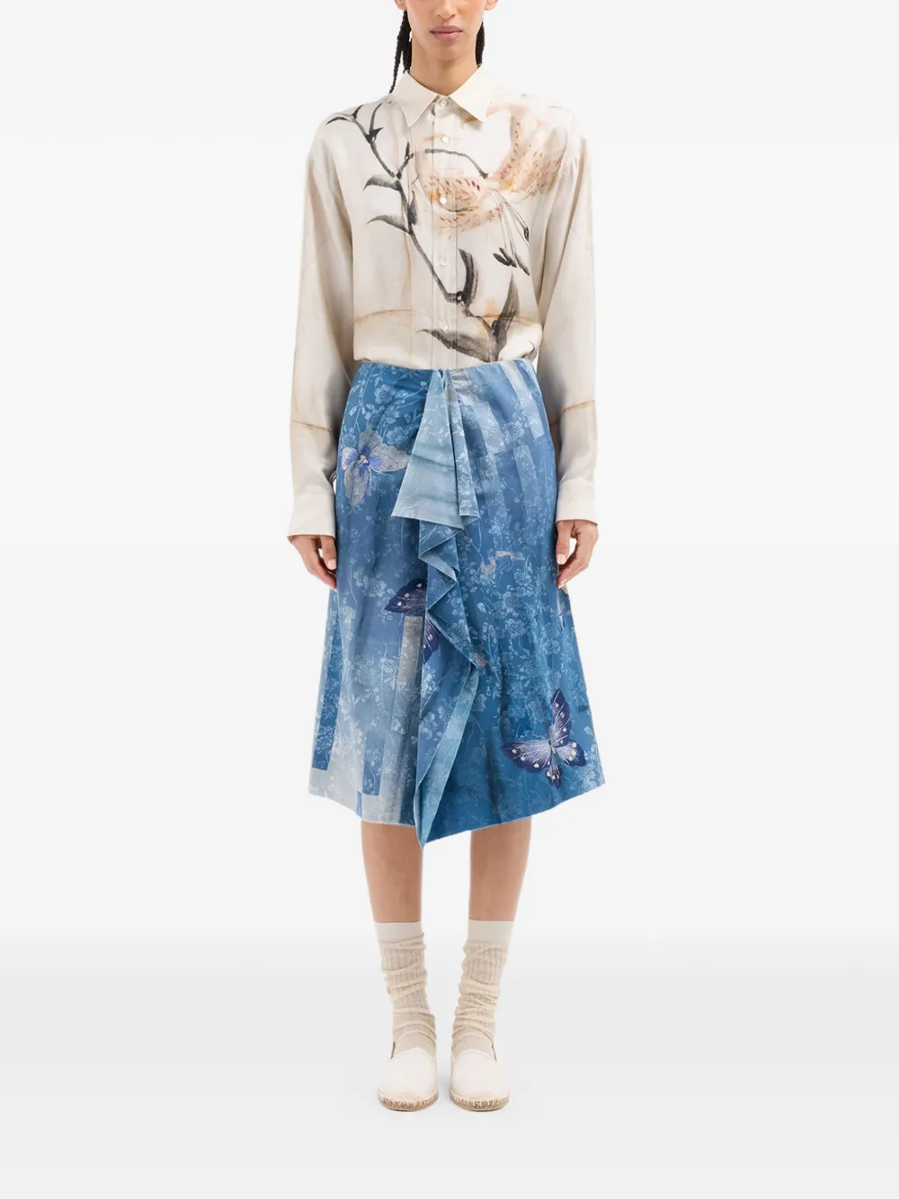  Pierre-louis Mascia Adanastr Ruffled Midi Skirt - Blue 