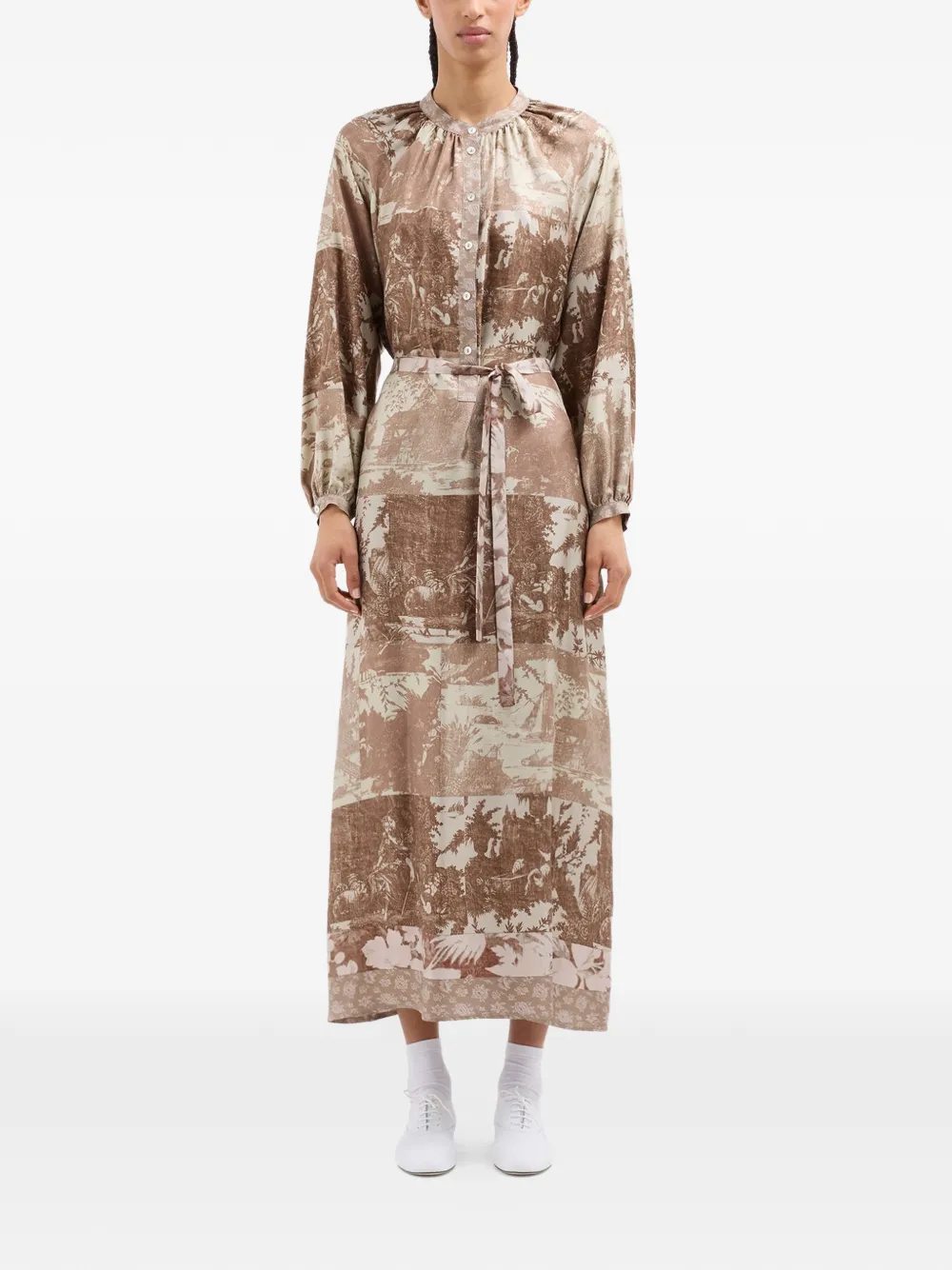 Pierre-Louis Mascia Aloe midi-blousejurk met gesmockt detail Bruin