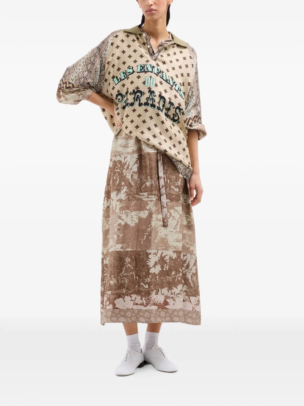 Pierre-Louis Mascia Aloe midi-blousejurk met gesmockt detail Bruin
