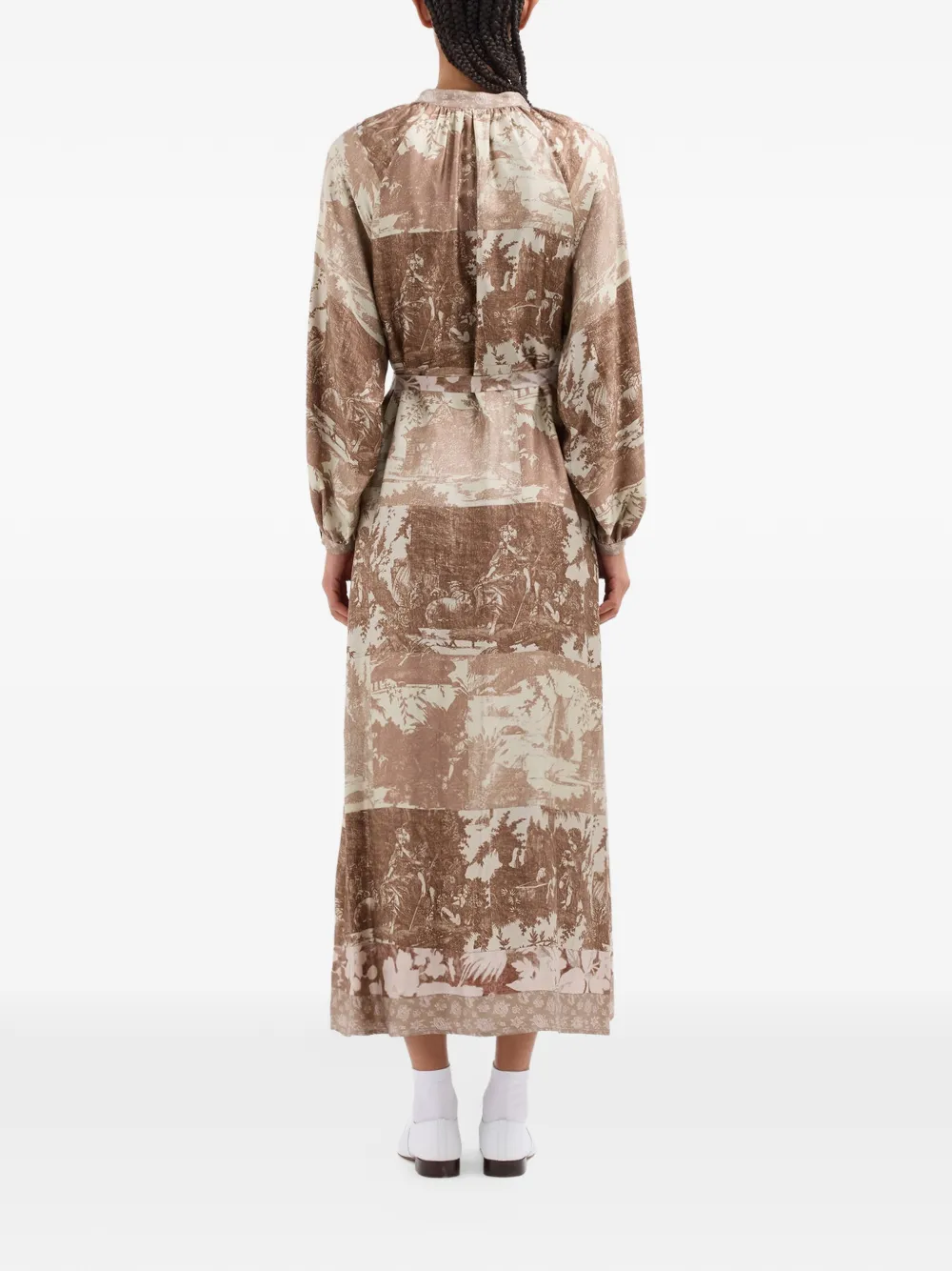 Pierre-Louis Mascia Aloe midi-blousejurk met gesmockt detail Bruin